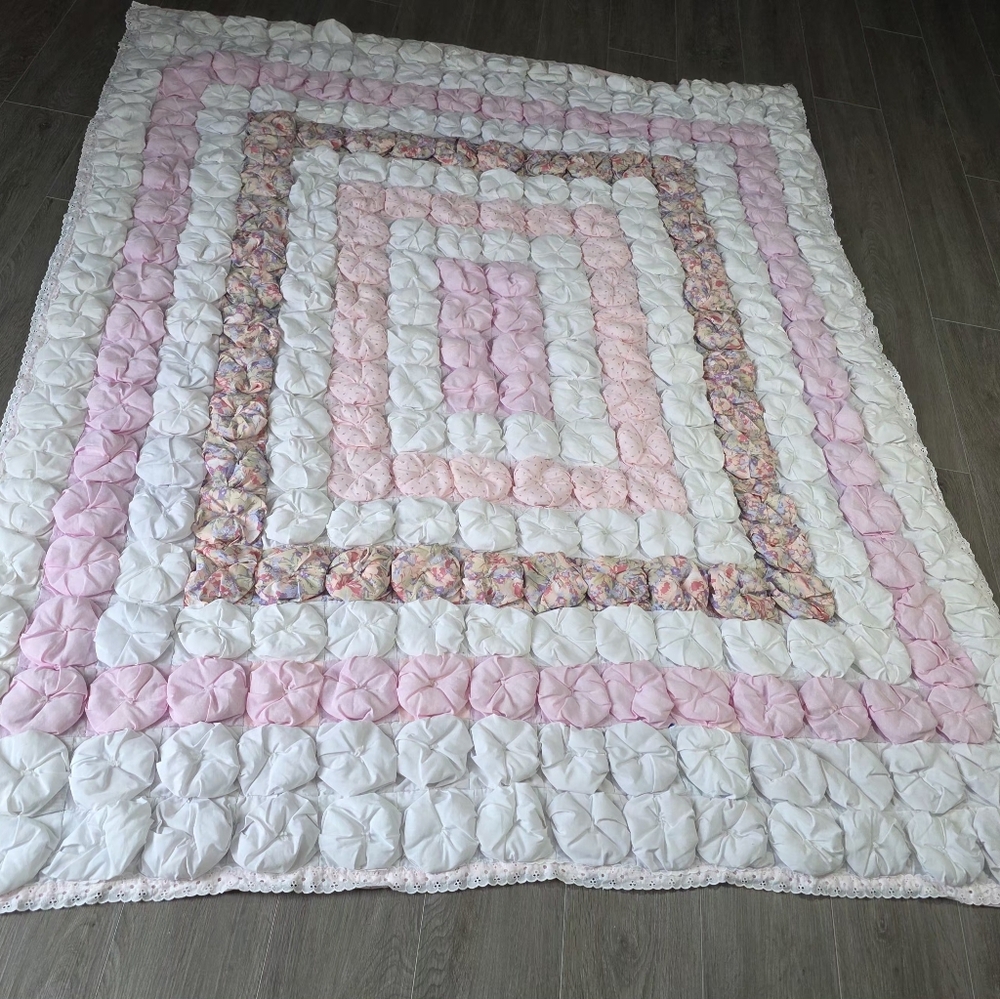 Vintage Handmade Puff - Bubble Or Biscuit Quilt Approx 65 By 78